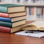 Home books and study materials on desk